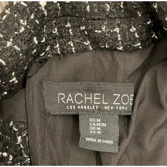 Rachel Zoe Tweed Double Breasted Black Blazer Jacket Wool Blend Size Medium - Picture 3 of 6